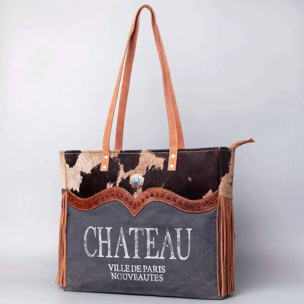 NEW AMERICAN DARLING women's chateau fringe tote bag in brown
